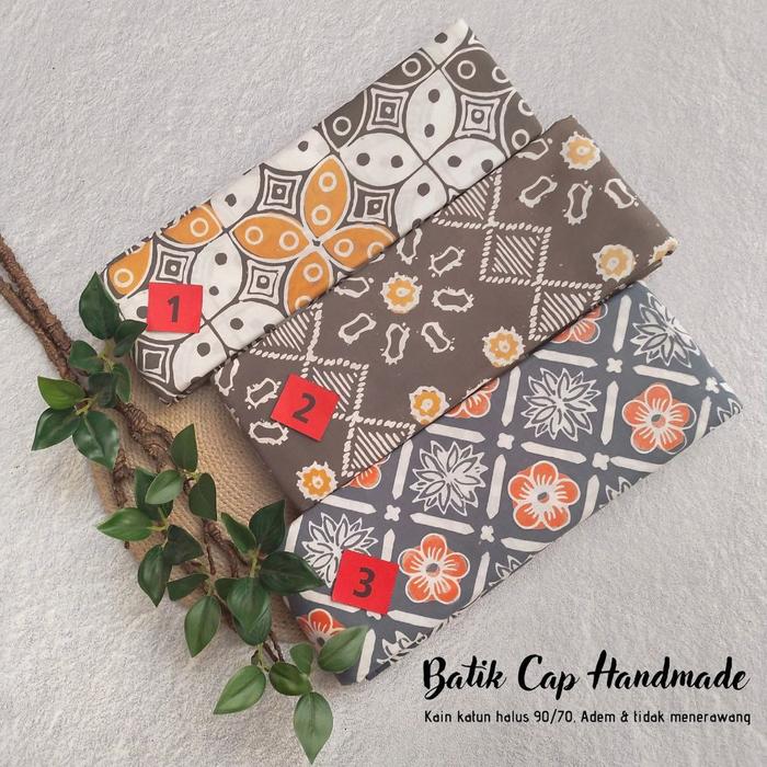 Kain Batik Cap Handmade Serian Abu Oren Soft