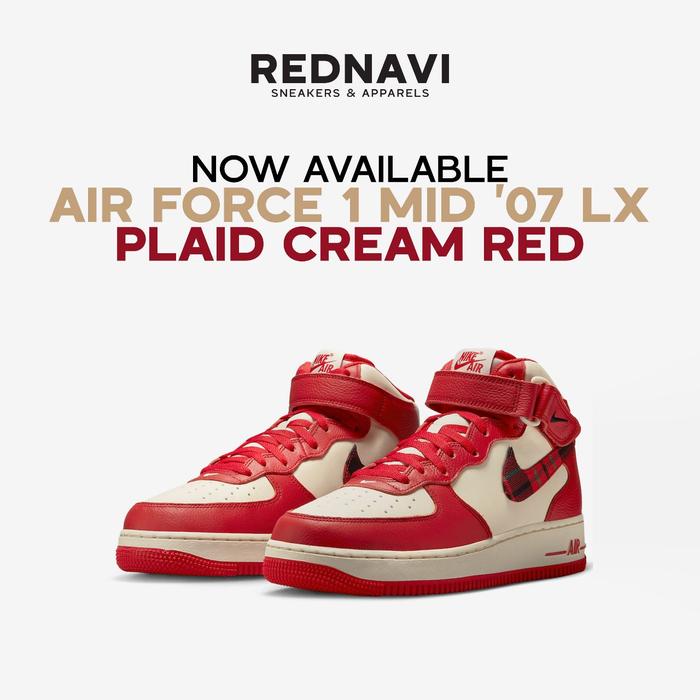 Nike Air Force 1 Mid 07' LX Plaid Cream Red Original