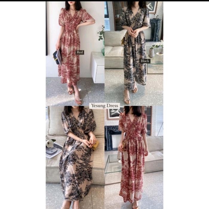 YESUNG KOREAN STYLE FLORAL VINTAGE MAXI DRESS PANTAI BUMIL BUSUI