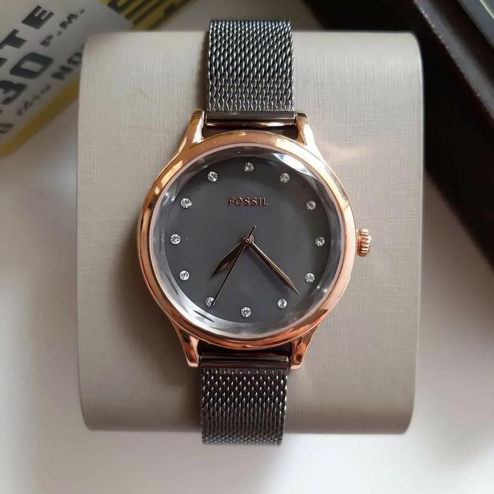 Jam Tangan Wanita Original Fossil BQ3393 Smoke Grey Stainless Steel