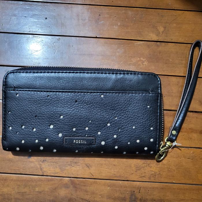 Dompet panjang wanita hitam bahan kulit original Fossil