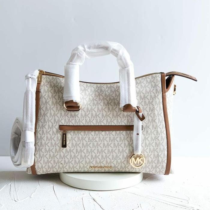 michael kors carine large vanilla brown crossbody bag