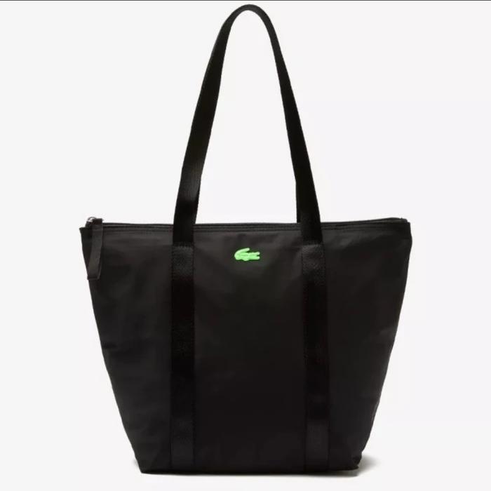 LACOSTE Women's Jeanne Striped Handles Canvas Shopper Bag (Ori) Black