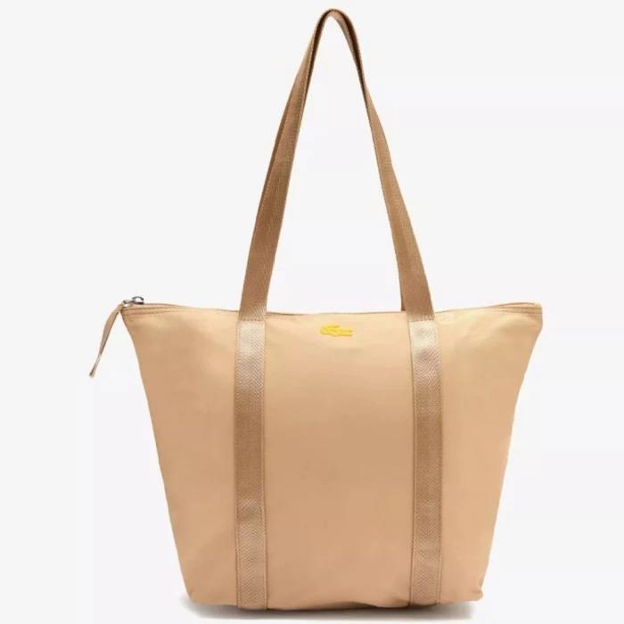 LACOSTE Women's Jeanne Striped Handles Canvas Shopper Bag(Ori) - Beige