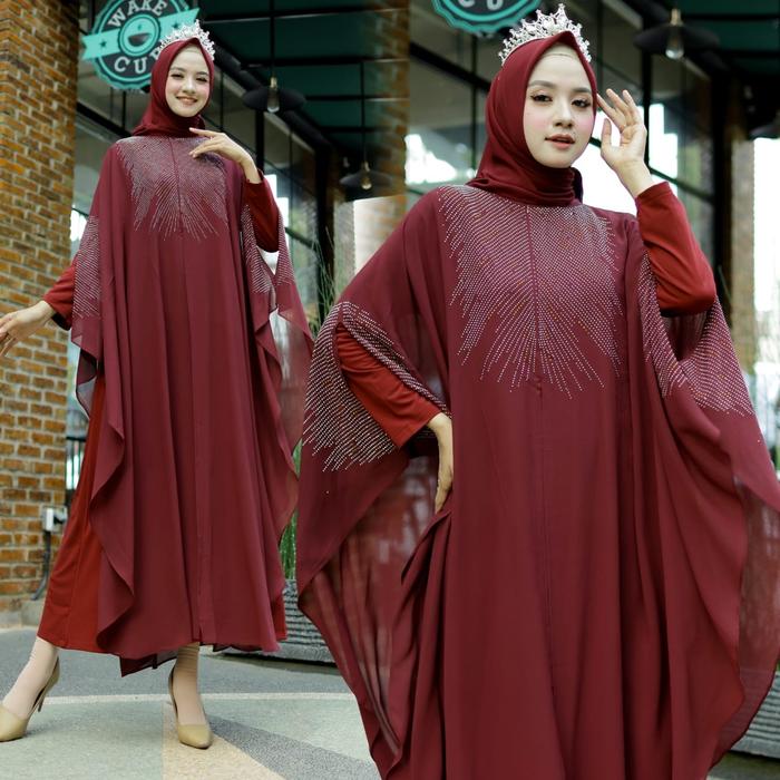 kaftan maheswari maron baju muslim pesta premium jumbo lebaran aza ktf