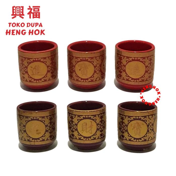 CANGKIR PUJA GELAS SEMBAHYANG KERAMIK TINTA EMAS ZHAO CAI