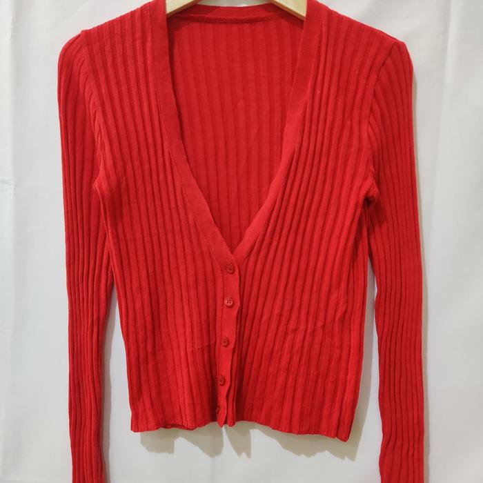 Cardigan Red Cable Preloved Second