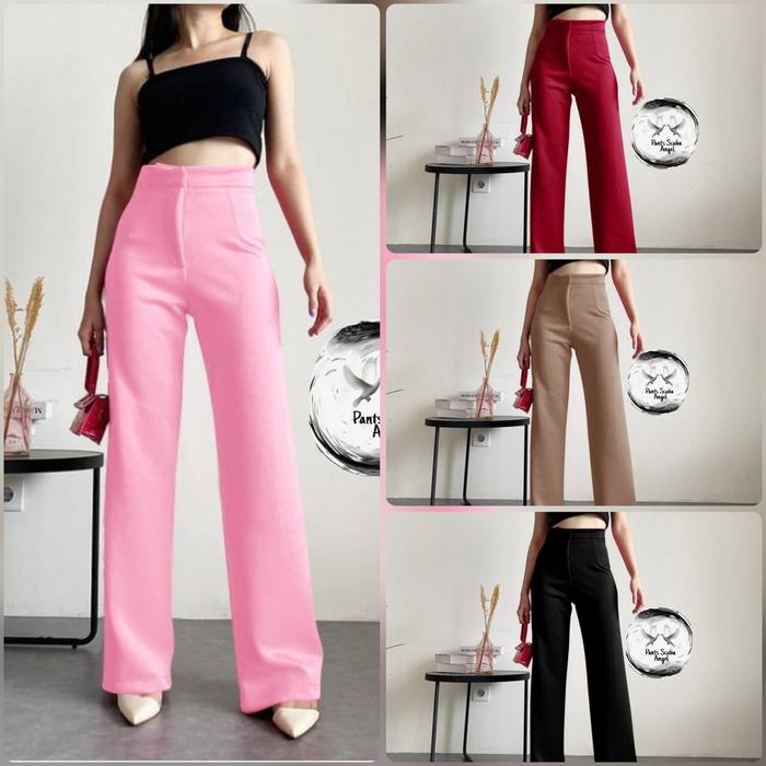 Celana Panjang Kulot Pants Angel Fanta Hitam Coksu Maroon Pink Scuba