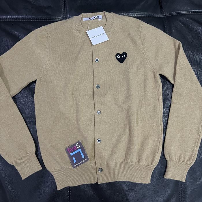Cdg play brown cardigan black heart