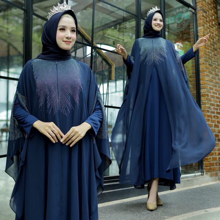 kaftan maheswari navy baju muslim pesta premium jumbo lebaran aza ktf