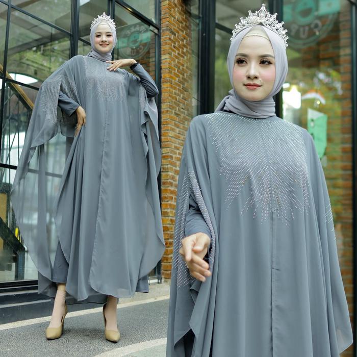 kaftan maheswari abu baju muslim pesta premium jumbo lebaran aza ktf