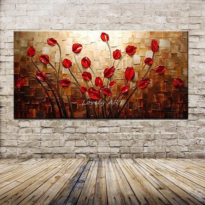 lukisan tangan bunga tulip modern ukuran 70×120