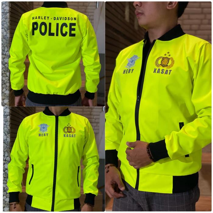 Jaket bomber stabilo motif Harley Davidson Police