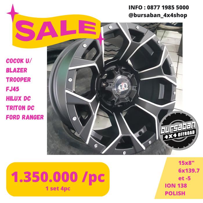R15 Velg 15x8" 6x139.7 et -10 Gio LGs16 Black Terrano Hilux Triton DC