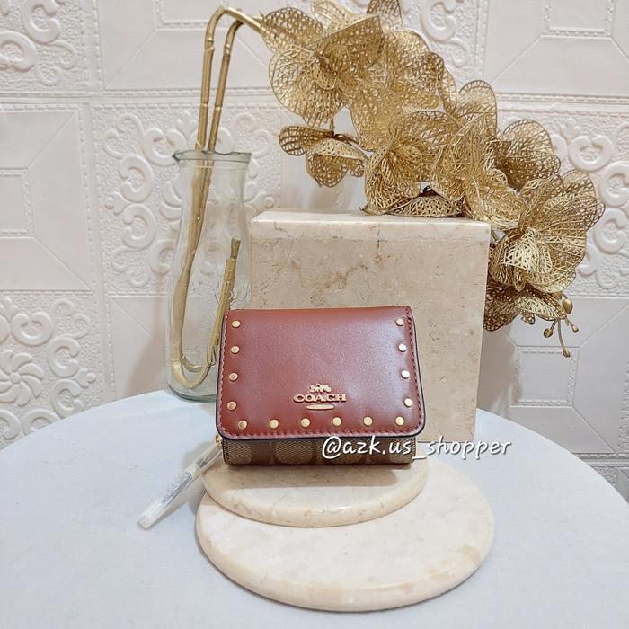 Coach Small Trifold Wallet in Signature Canvas With Rivets (NWT)