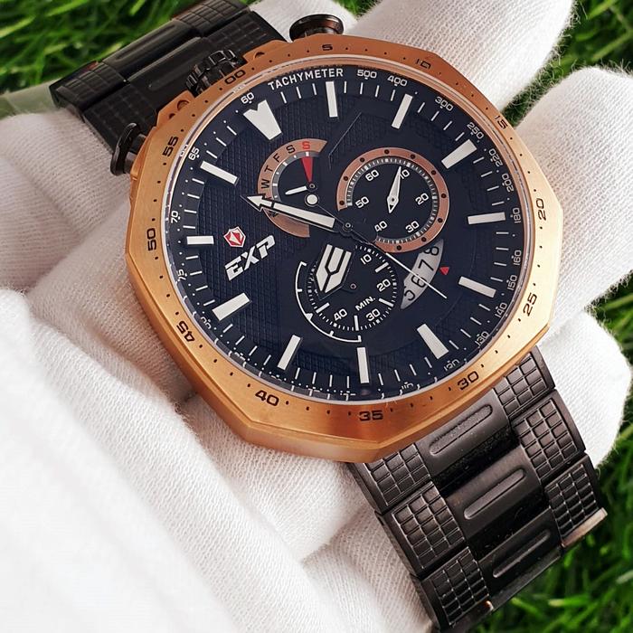 Jam Tangan Pria Expedition EXP E6745 6745 Rosegold Black Steel Origina