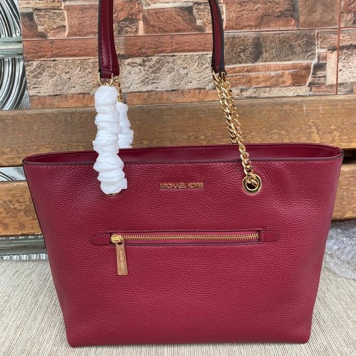 MK Jet set medium frnt zip chain tote, Mulberry