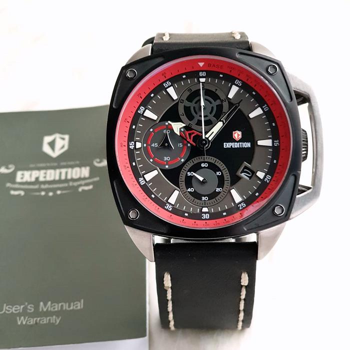 Jam Tangan Pria Expedition E6646 6646 Silver Red Black Leather Origina