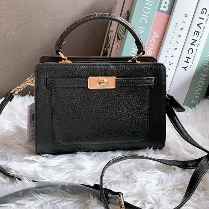 Coach Mini Lane Top Handle Embos Snake Leather Black Multi