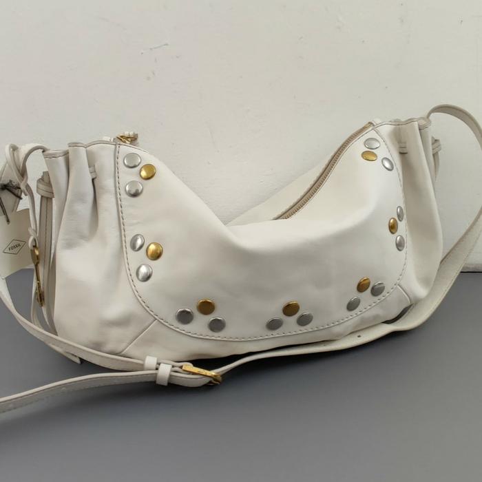 tasFOSSIL Gigi crescent white angora crossbody bag