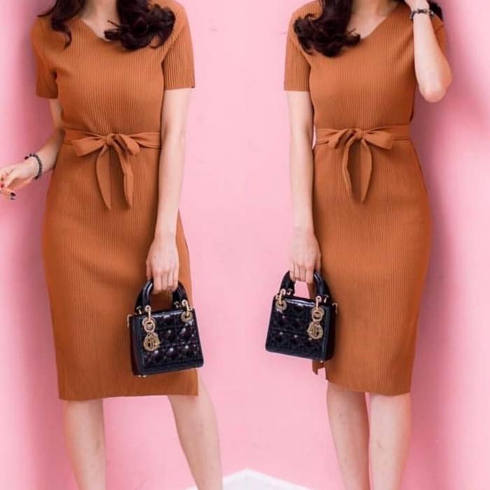 KS EUNJIE Baju Dress Knit Wanita mini sexy ld 116 max fit to xl Bahan Rajut Asli Good Quality Free B