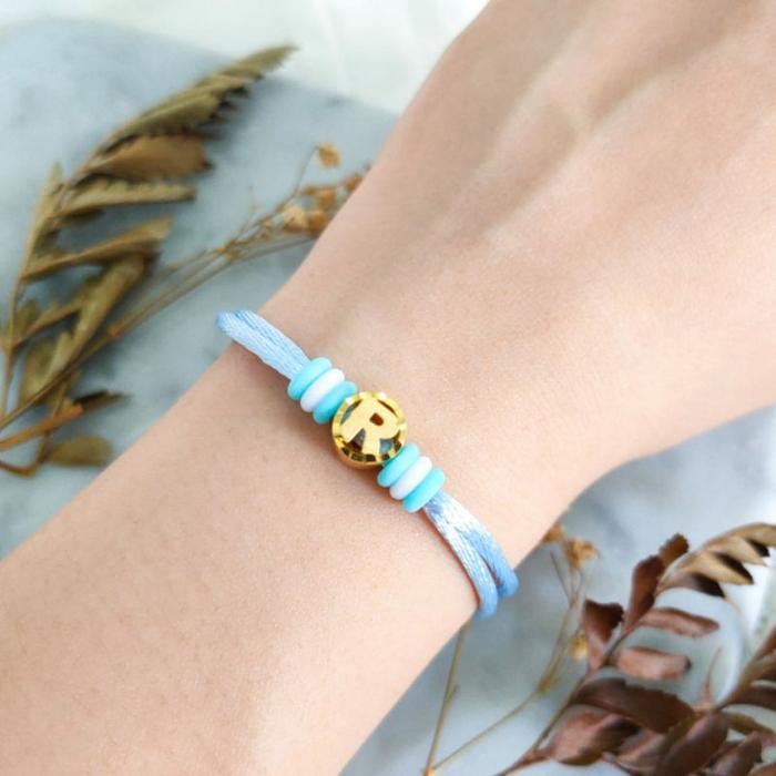gelang tali inisial huruf R pandora emas asli kadar 875