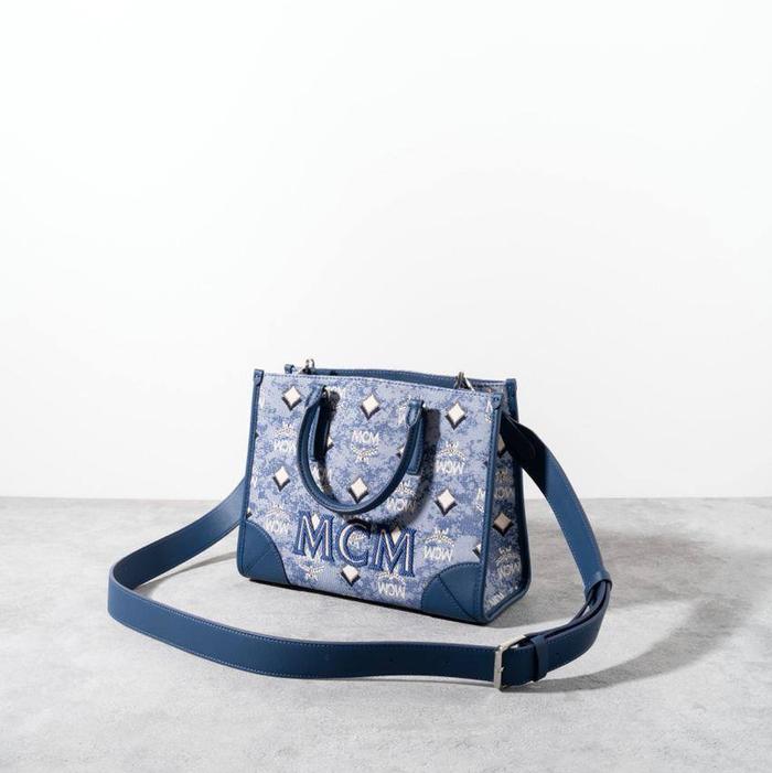 MCM Vintage jacquard small tote bag Blue