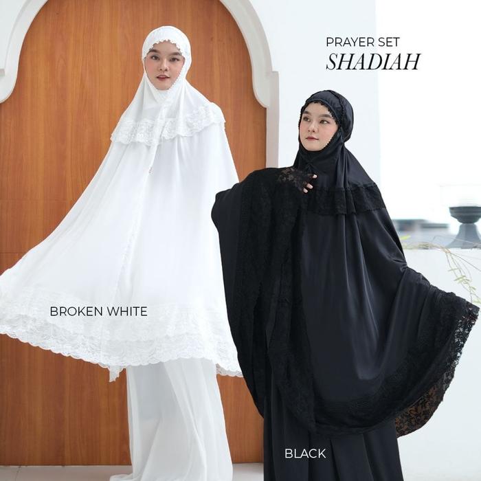Mukena Hitam Putih Sutra Silk Prayer Set Shadiah Greenism