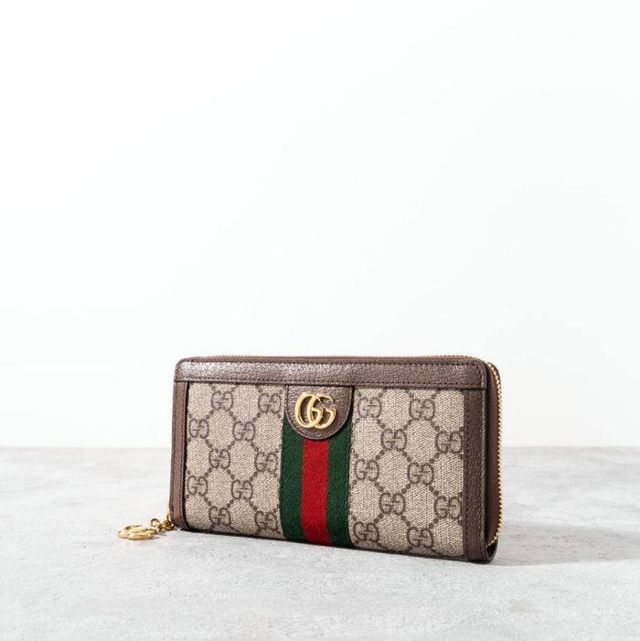 GUCCI GG supreme ophidia zip around wallet Brown