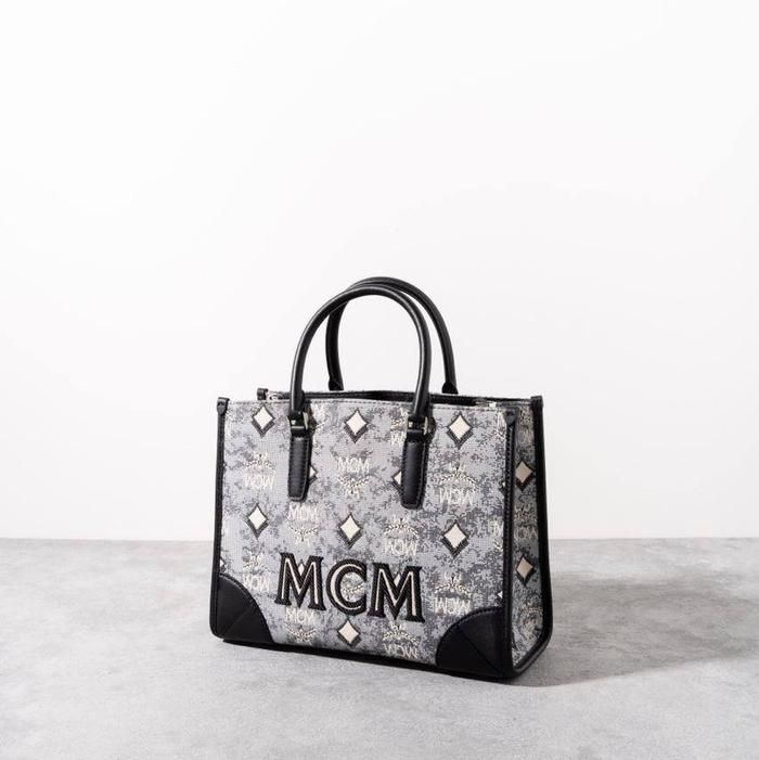 MCM Vintage jacquard small tote bag Grey