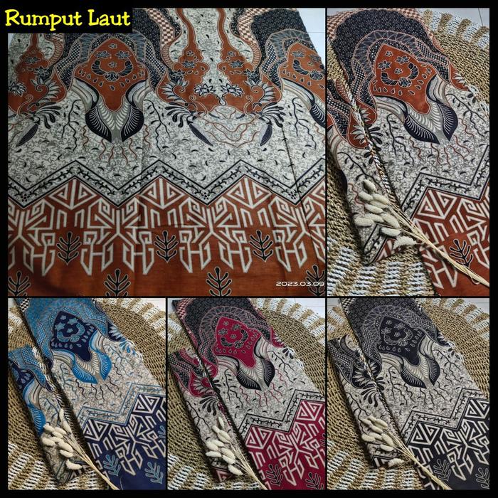 Kain Batik Rumput Laut ( Merah Hitam Oren Biru )