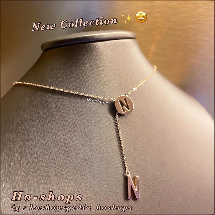 Kalung Huruf N Rosegold Kadar 750 Asli Emas