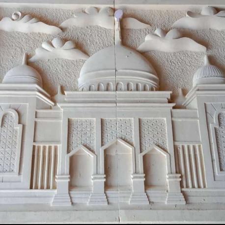 Relief Batu Alam Ukir motif masjid dan bunga lotus