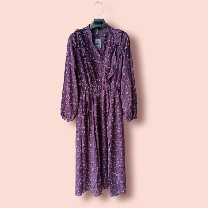 Sugar Spoon/Dress ungu motif Bunga Bunga Kekinian second import