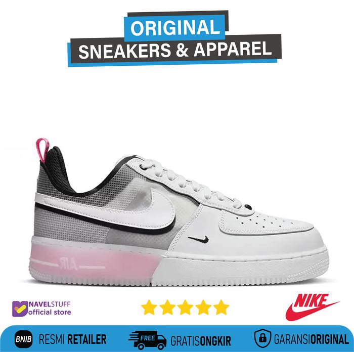 NIKE Air Force 1 React White/Black/Pink Spell Original Resmi BNIB
