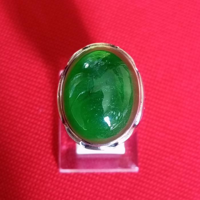 NATURAL Jadeite Jade Giok Burma Type B Dark Green 24x19x13 Ring Perak Handmade Sz 8