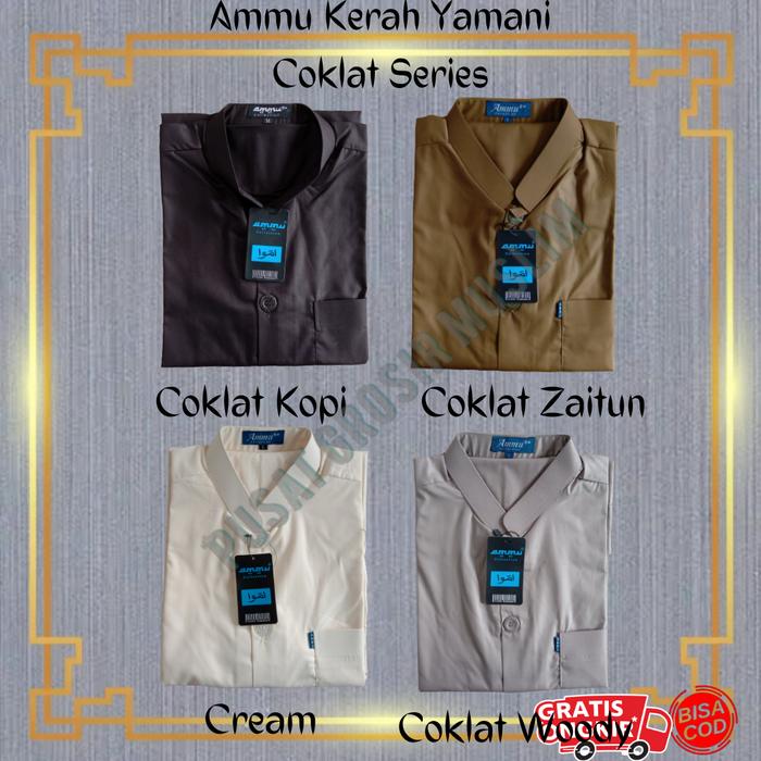 Promo Baju Koko Ammu Kerah Pendek koko Ammu Yamani Original Warna Terl Biru Coklat Hitam