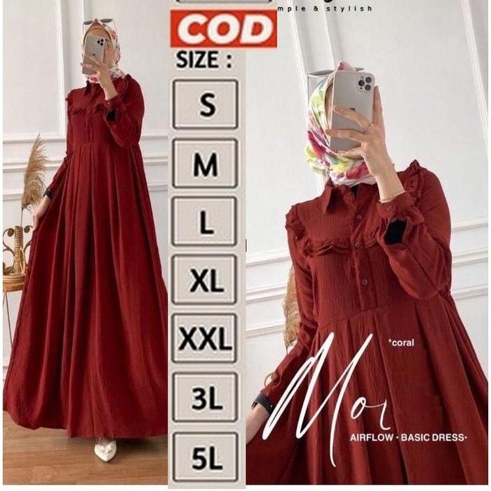 Gamis Basic / Dress Travelling Hari Raya Jumbo Warna Merah Coral Bata