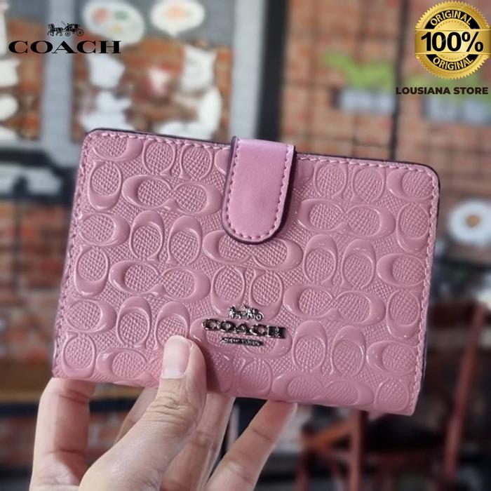 Dompet Wanita Coach Corner Medium Signature Debossed Light Pink