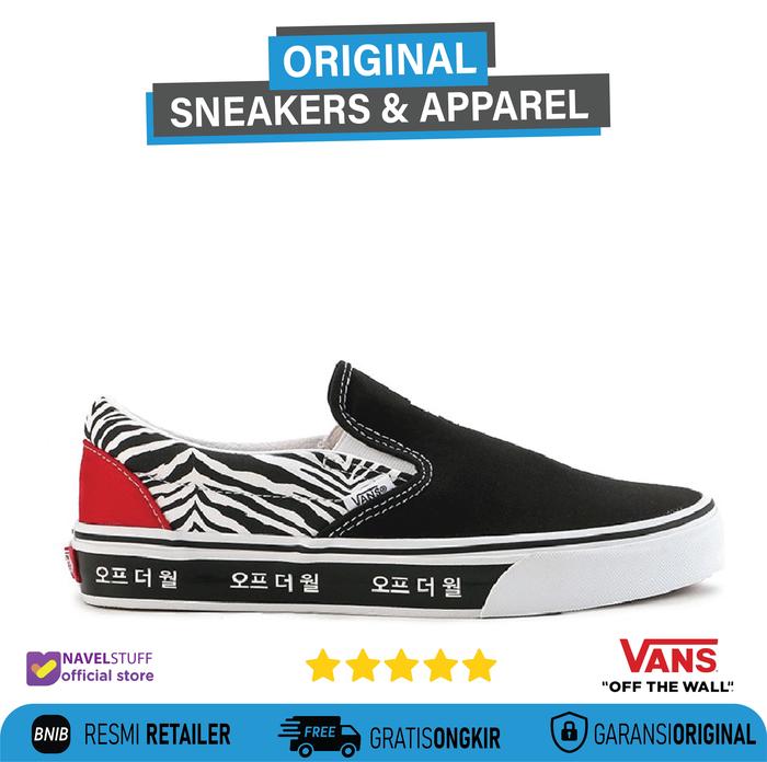 VANS Slip On (Korean Typography) Racing Red / Blue Original Resmi BNIB