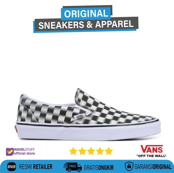 VANS Slip On Checkerboard Blur Black White Sepatu Original Resmi BNIB