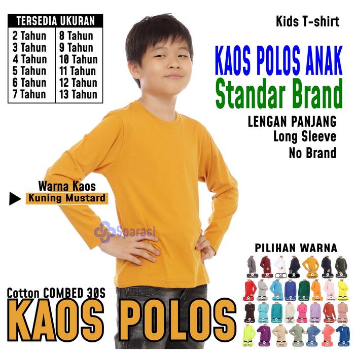 tshirt baju kaos polos anak tangan lengan panjang warna kuning mustard