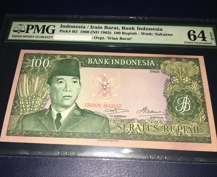 Uang kuno lama sukarno soekarno irian barat irba 100 rupiah rp PMG 64e
