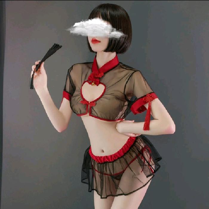 Lingerie Wanita Cosplay transparan Sexy cheongsam anime Seragam Set