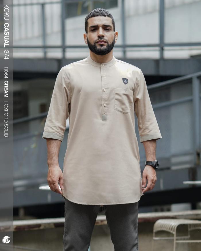 SAMASE R064 Koku Koko Kurta Casual pakaian muslim pria lengan 3/4