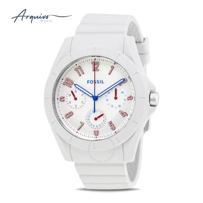 Jam Tangan Fossil Pria Poptastic Chronograph White Rubber Sport Casual Original FS5223