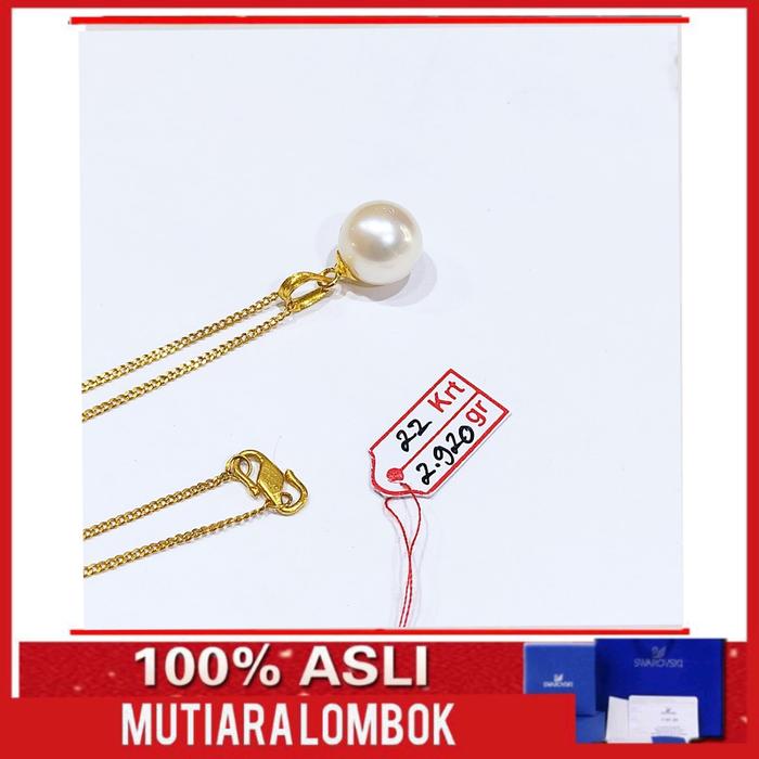 Kalung Liontin Mutiara Laut Asli Emas 22 Karat Original Mewah