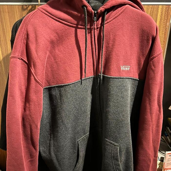 Original Vans Hoodie Jaket Zipper Size L Dark Grey Maroon