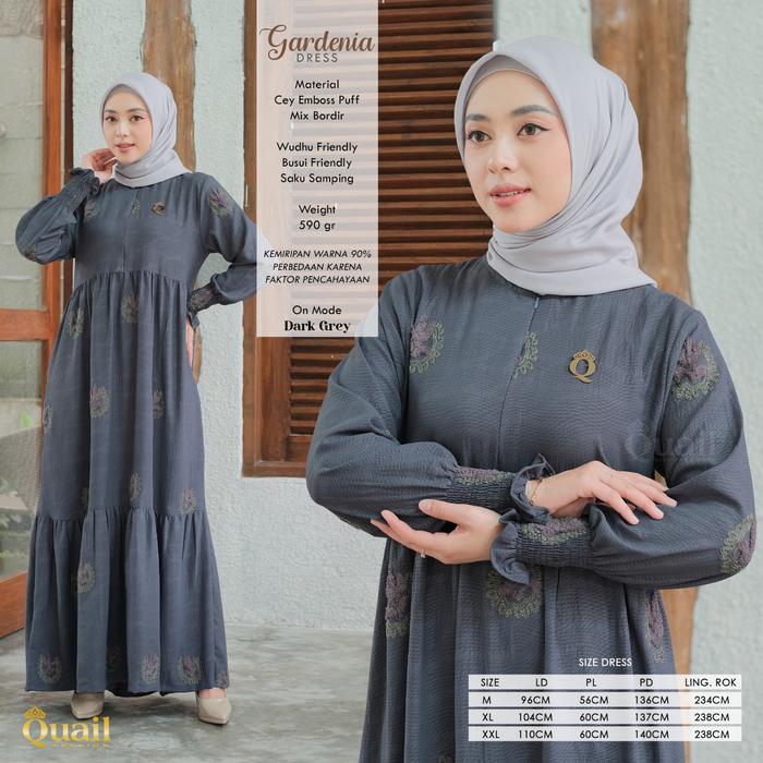 GARDENIA DRESS Gamis Busui Quail Hijab Bahan Cey emboss Puff Ori
