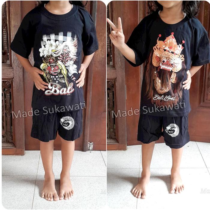 Setelan baju kaos celana Katun anak Barong Rangda Bali Lonto Bocah